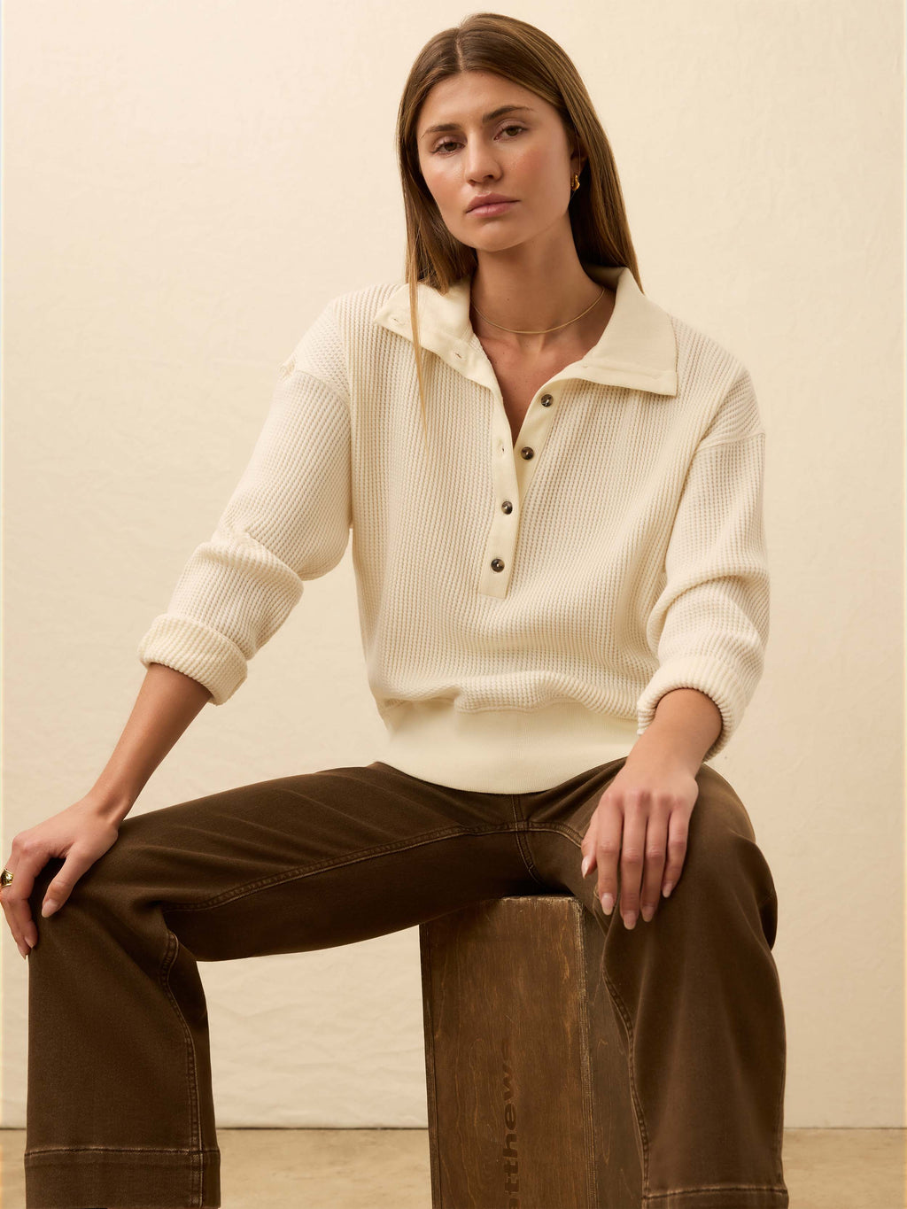 Apres Waffle Henley - Coastal Cream