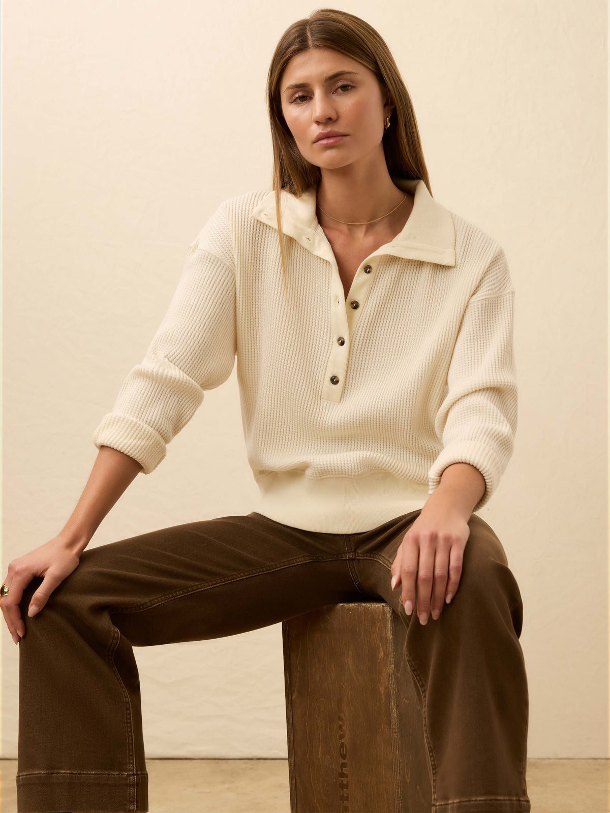 Apres Waffle Henley - Coastal Cream