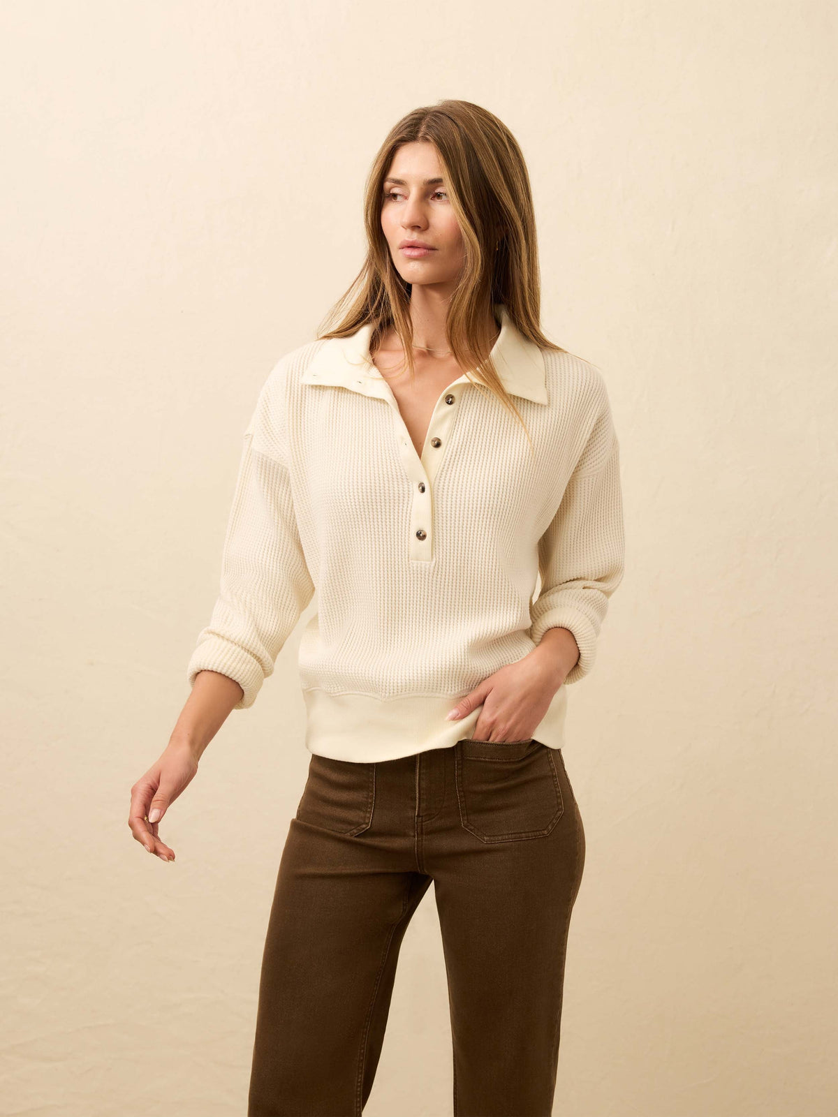 Apres Waffle Henley - Coastal Cream