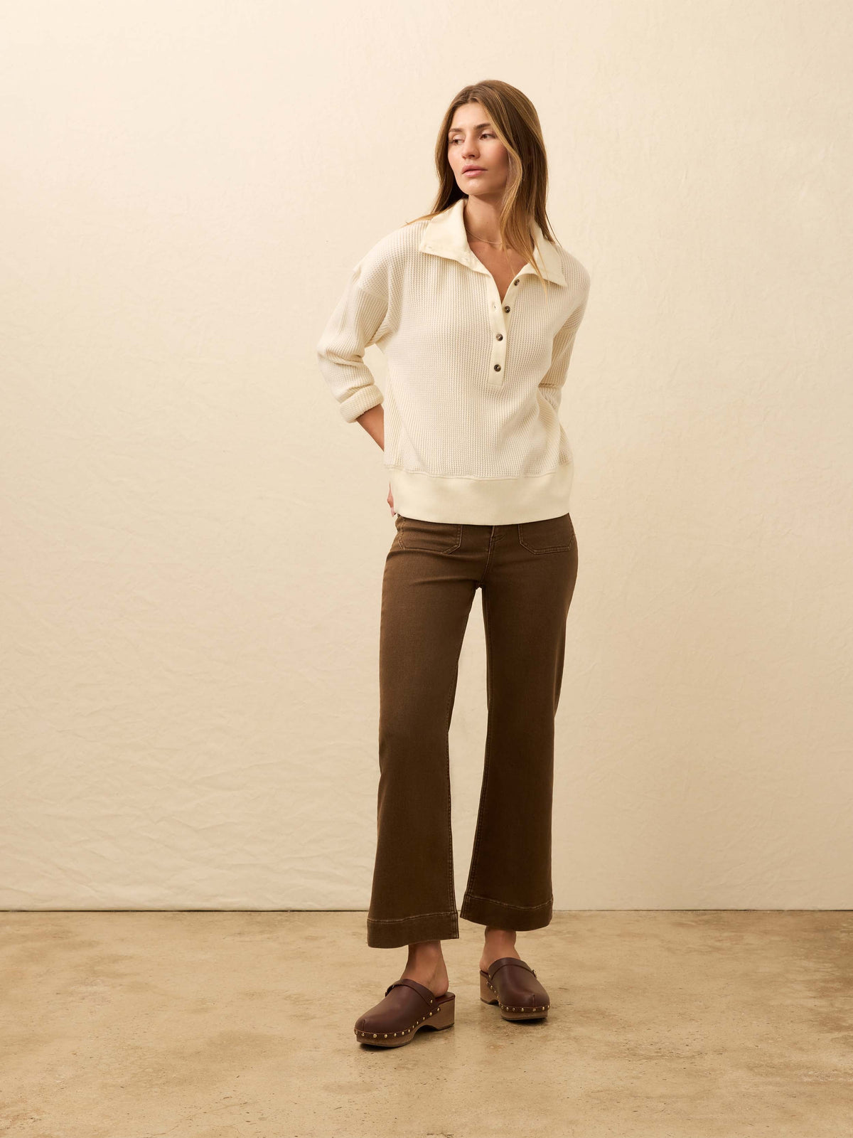 Apres Waffle Henley - Coastal Cream