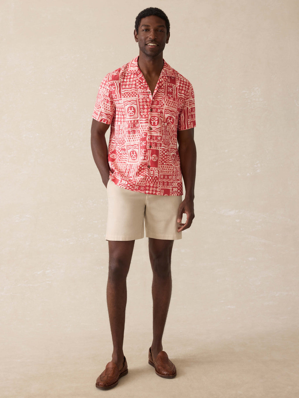 Surf Ghana Short-Sleeve Breeze Camp Shirt - Sankofa Tile Clay